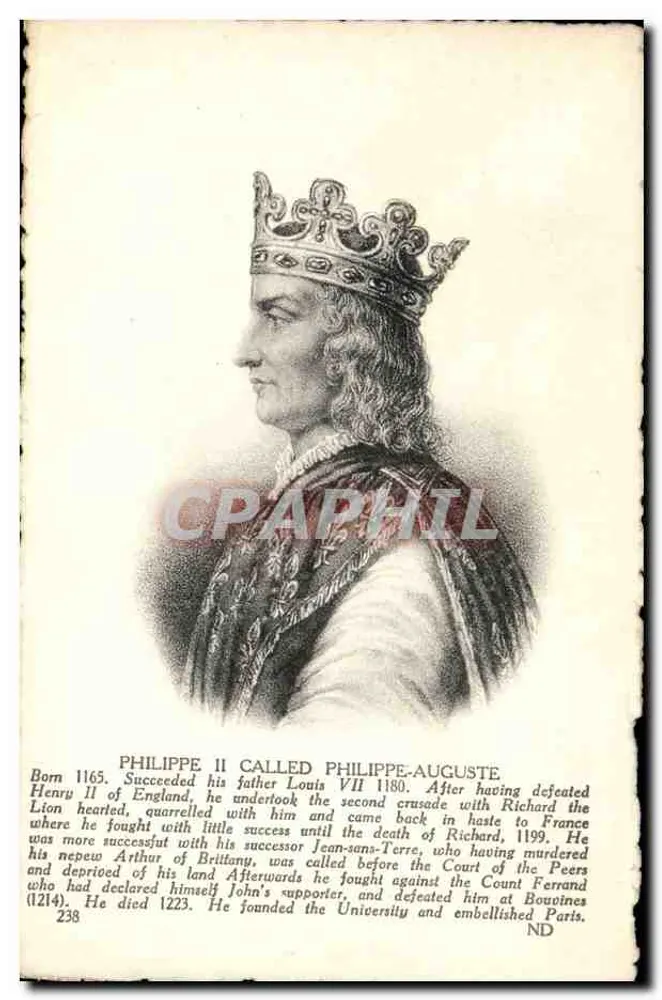 Filipe II Augusto — perfil coroado — editor Lévy & Neurdein, Paris - Frente