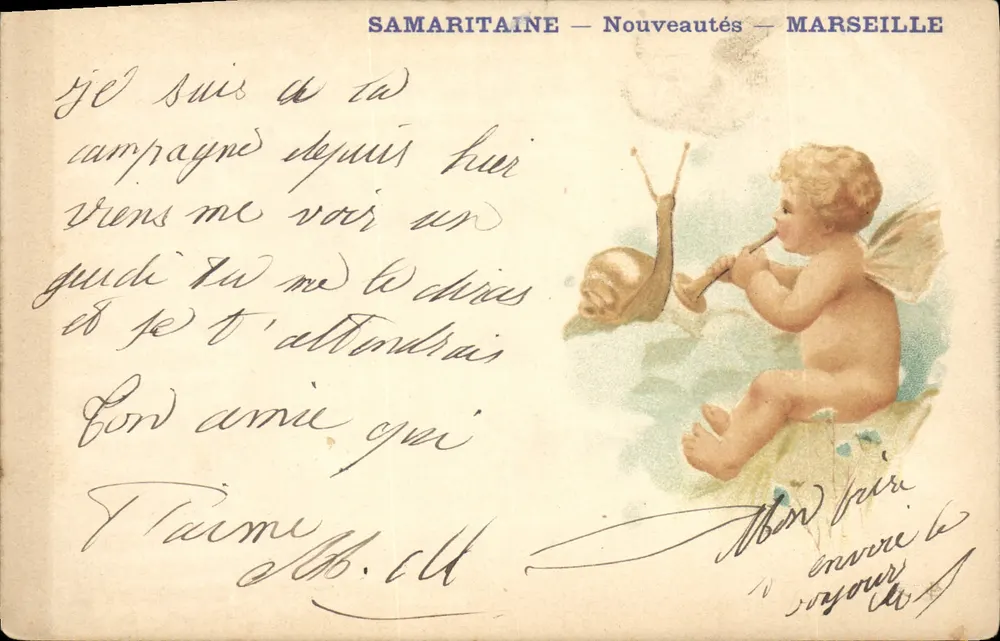 Cupido, der Flöte spielt — mit Schnecke — Éditeur SAMARITAINÉ — MARSEILLE - Vorderseite
