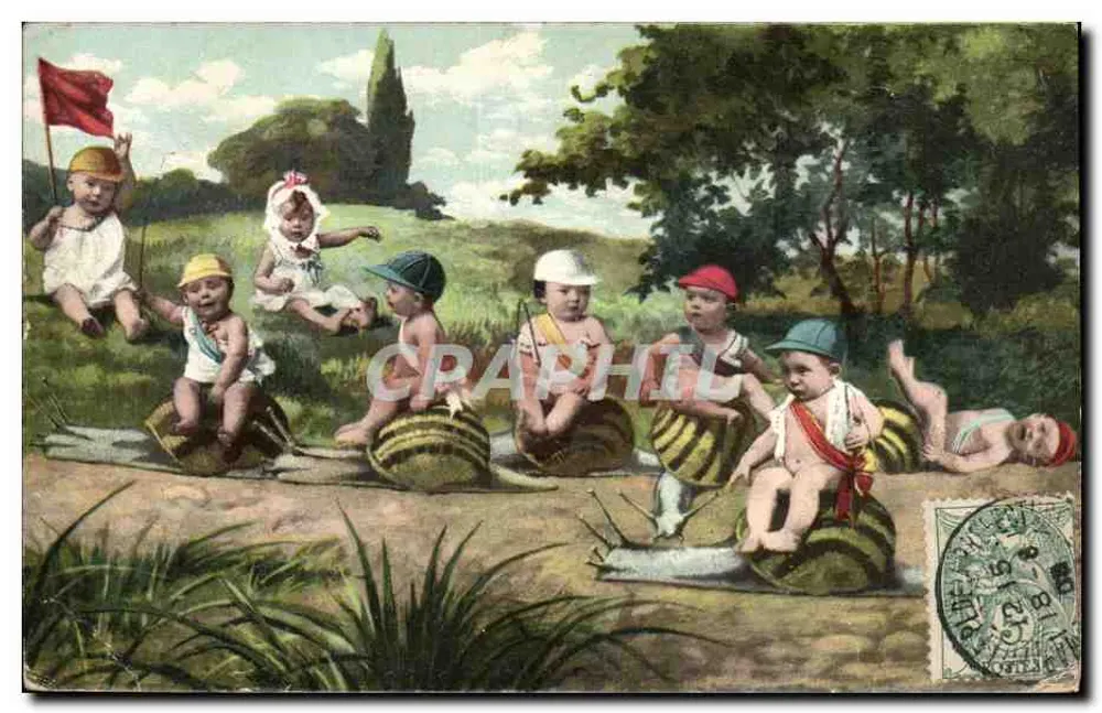 Crianças em caracóis — editor K. F. Cotteland, Paris, série 1914 - Frente