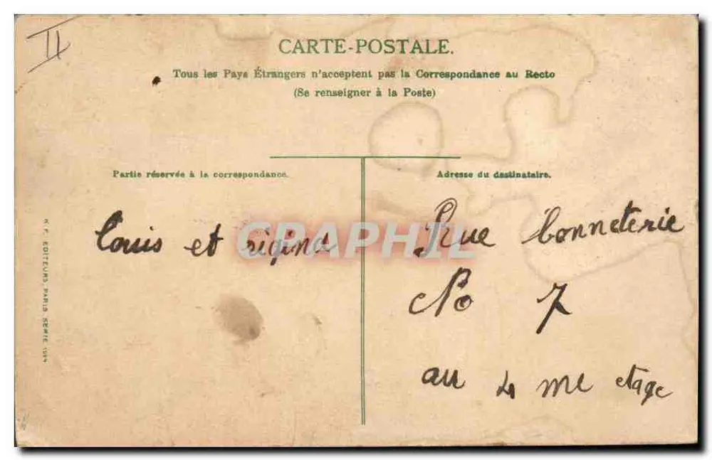 Crianças em caracóis — editor K. F. Cotteland, Paris, série 1914 - Verso