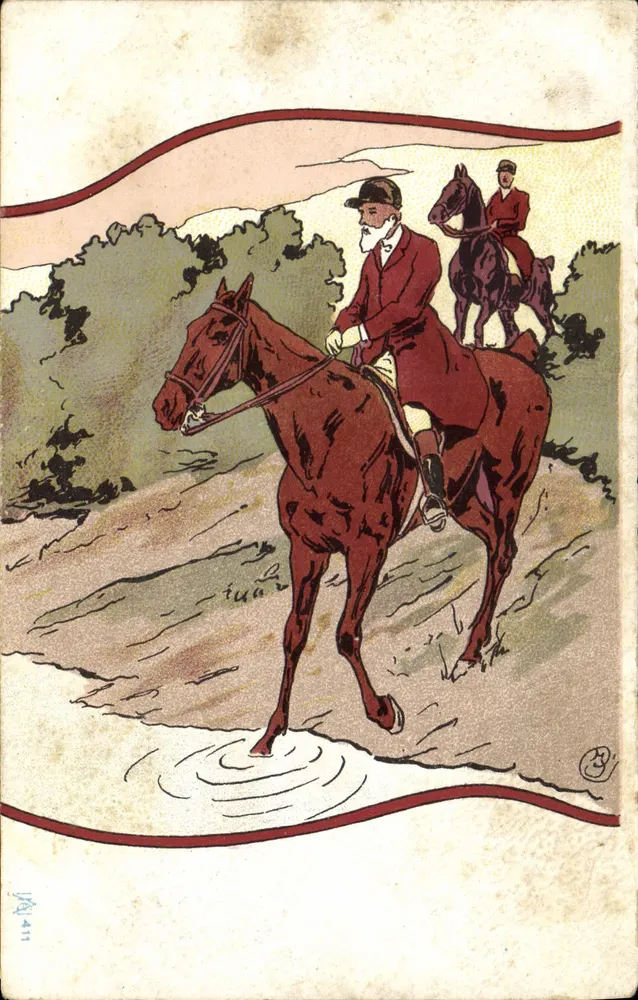 Dois cavaleiros atravessando um rio — ilustração — n° 411 - Frente