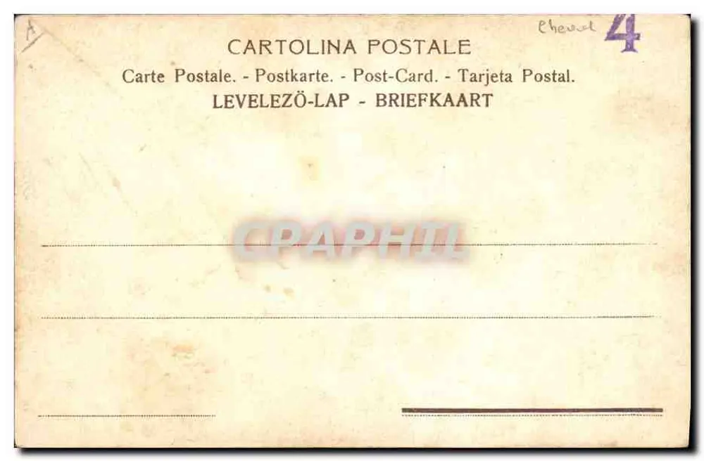 Caça à cavalo — cavaleiro em vermelho e cães — editor Chevet, n°4 - Verso