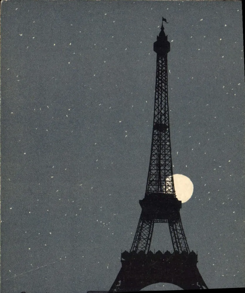 Parigi nelle tenebre — Dinnanzi alla Torre Eiffel alle 9 — J. Chazelle, stampa, Parigi-Bordeaux - Recto