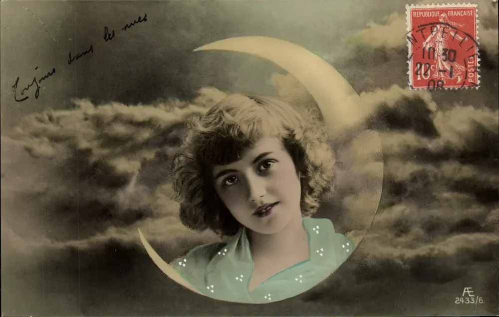 Junge Mädchen in der Mond — Verlag AE, Nr. 2433/6 - Vorderseite