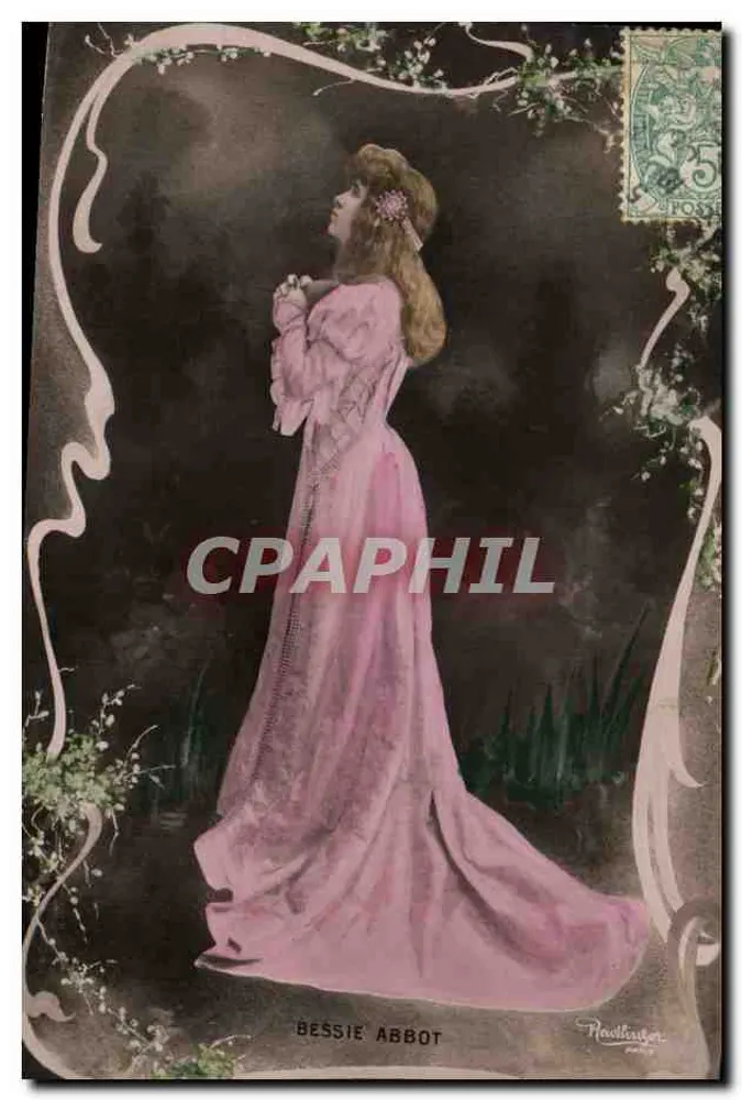 Bessie Abbot — Frau in einem rosa Kleid — veröffentlicht von Nadler, Paris - Vorderseite