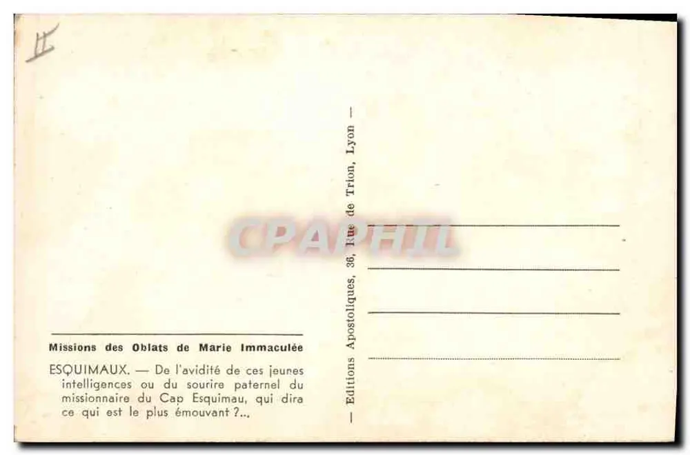 Missionar am Kap Esquimau — Éditions Apostoliques, Lyon - Rückseite