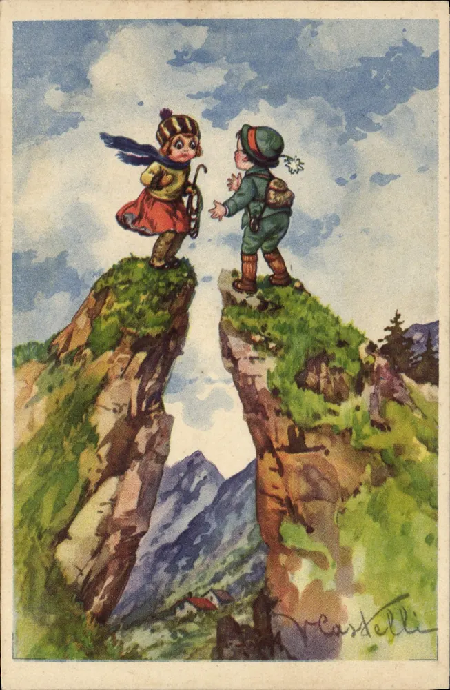 Zwei Kinder auf Klippen — Illustration von V. Castellini — Verlag Milan - Vorderseite