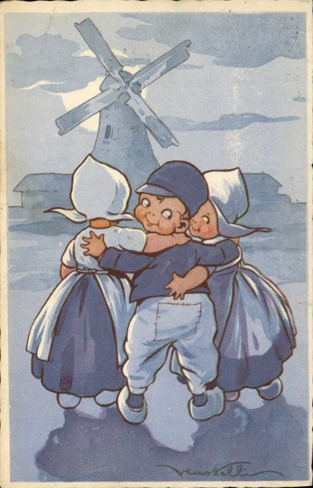Niederländische Kinder, die nahe einem Windmühle spielen — Zeichnung von Vansetti - Vorderseite
