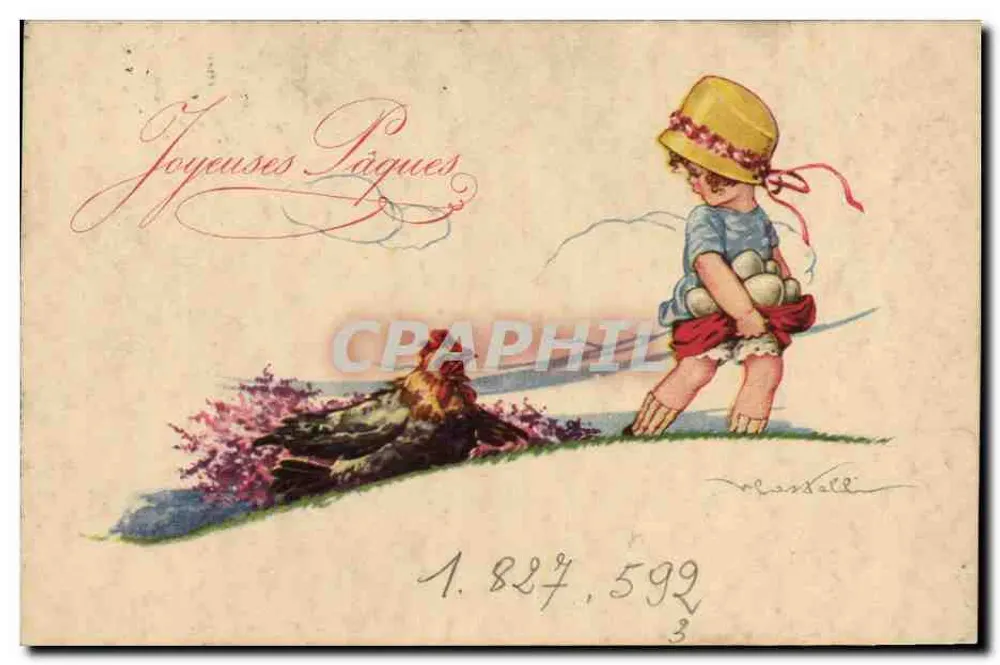 Kind mit Ostereiern — Zeichnung von R. Cassatt — Serie 1.827.599 - Vorderseite