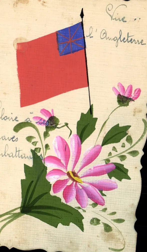 Britisches Flagge und Blumen — Patriotische Ansichtskarte — Verlag unbekannt - Vorderseite