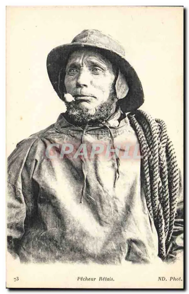 Pescador Rétais — retrato em preto e branco — ND. Fot. - Frente