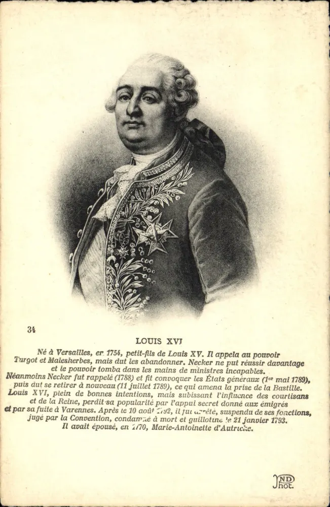 Louis XVI — Graviertes Portrait mit biografischem Text — JND HOT, n°34 - Vorderseite