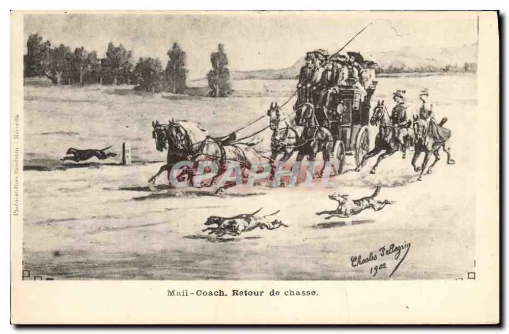 Mail-Coach. Rückkehr vom Jagdabend. — Illustration von Charles Fellegin — 1902 - Vorderseite