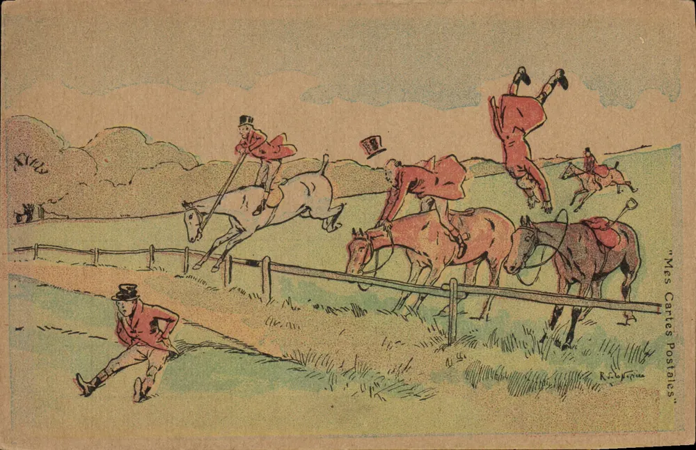 Caça a cavalo — salto de obstáculos — "Mes Cartes Postales" R. De Frenne - Frente