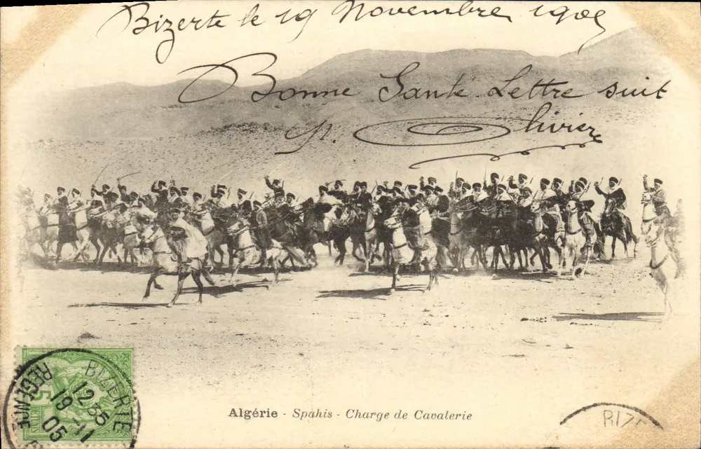 Algerien - Spahis - Reiterangriff — Bizerte, 19. November 1909 — Verlag Olivier - Vorderseite