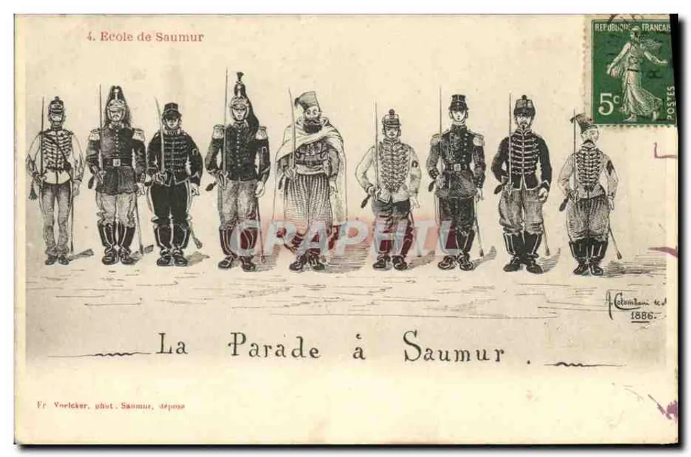 Schule von Saumur — Die Parade in Saumur — Fr. Voeilker, Saumur, depot - Vorderseite