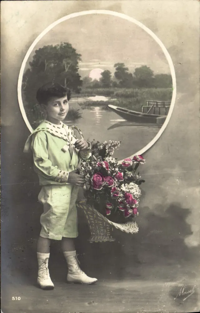 Kind mit Rosenstrauß — Flusslandschaft — Masch, n°510 - Vorderseite