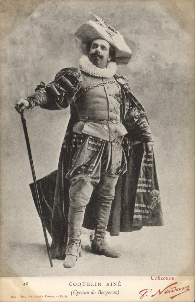 Cyrano de Bergerac — Portrait von Coquelin Aîné — Imp. Phot. Neurbein Frères, Paris - Vorderseite