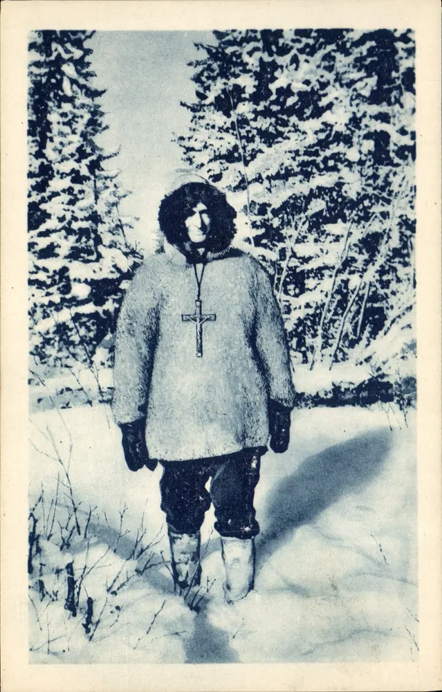Missionar in der schneeverdeckten Wald — Missionen der Oblaten von Maria Unbefleckt, Lyon - Vorderseite