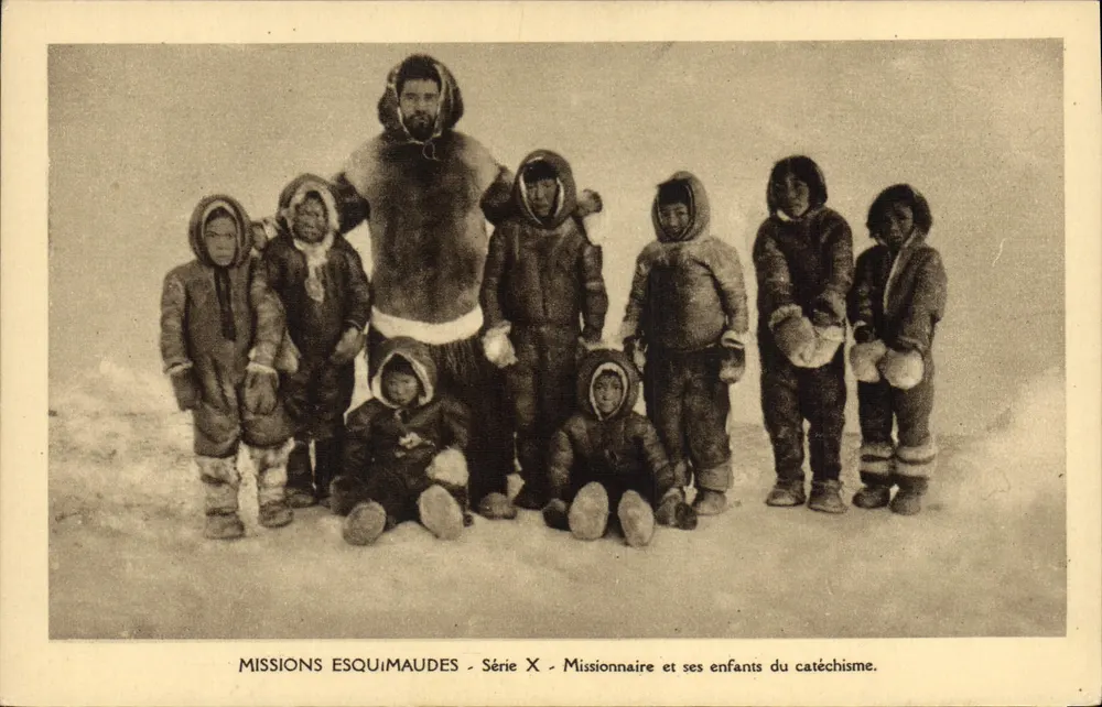 Missionar und seine Kinder aus dem Katechismus — Eskimo-Missionen — Serie X - Vorderseite