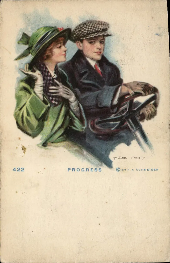Jong koppel in een auto — Progress — F. Earl Christy © F. A. Schneider, n° 422 - Voorkant