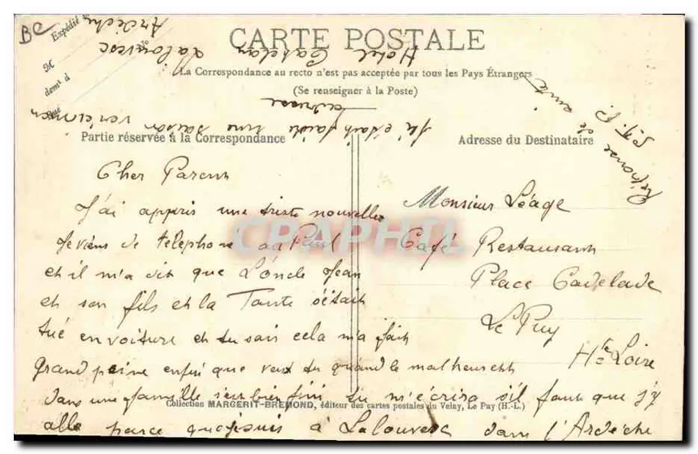 Contadino che torna dal mercato — Tipo del contadino che torna dal « mercato » — « LE VELAY ILLUSTRÉ » n°308, scatto di M. B. - Rep. int. - Verso