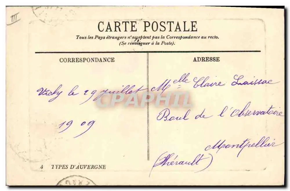 A Bourrée — Tipos da Auvergne — Editora Tipos da Auvergne, n°4 - Verso