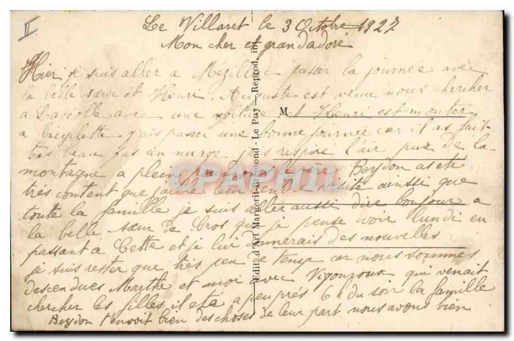 La Vouâle la Rouzette — Hotel V° Monnier — Le Puy - Verso