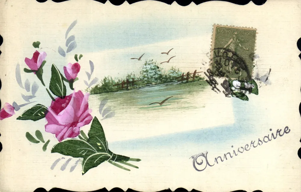 Blumen und Landschaft — Geburtstag — Französische Republik - Vorderseite
