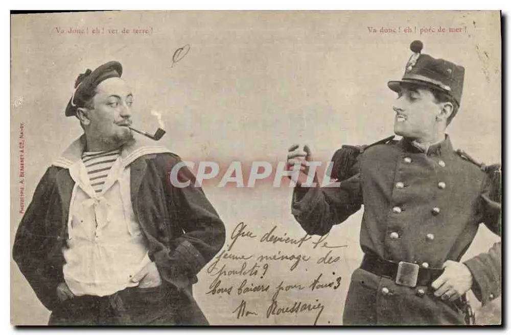 Bauer und Soldat — humorvolle Szene — Verlag A. Bessard & Cie, Nr. 57 - Vorderseite