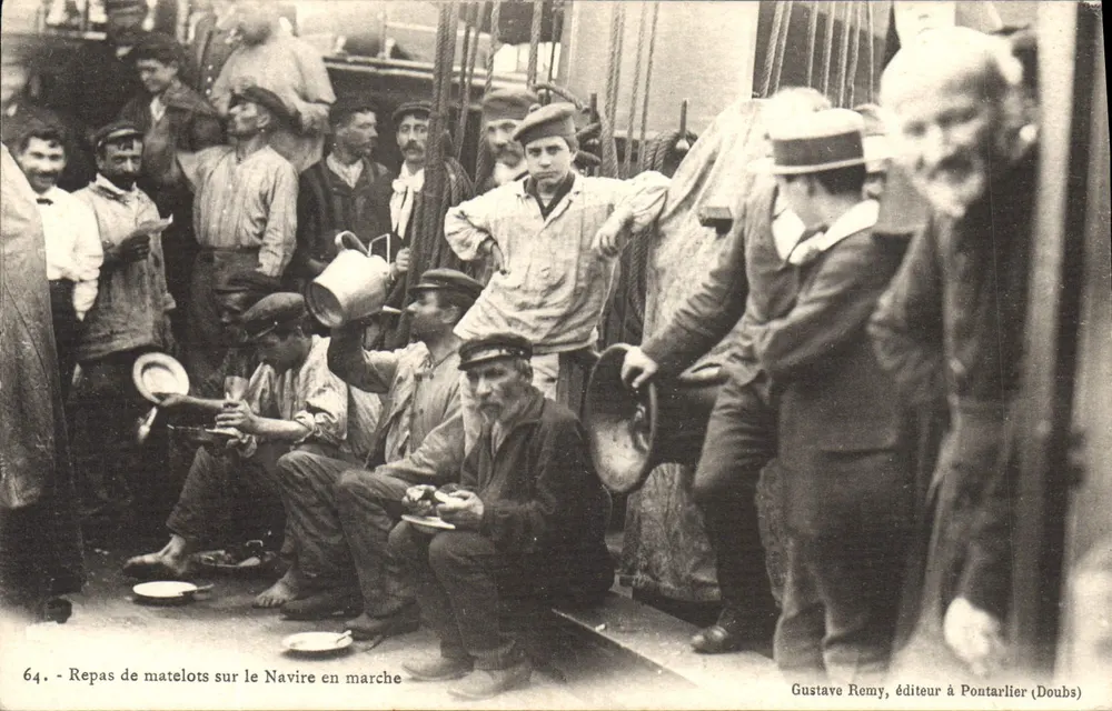 Refeição de marinheiros no navio em movimento — Gustave Remy, editor em Pontarlier (Doubs) — n°64 - Frente