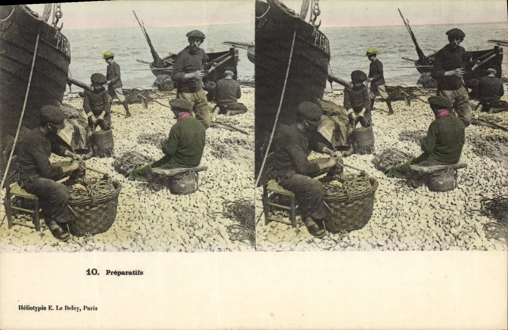 Pescadores preparando seu equipamento — Editor Héliotypie E. Le Deley, Paris, n°10 - Frente