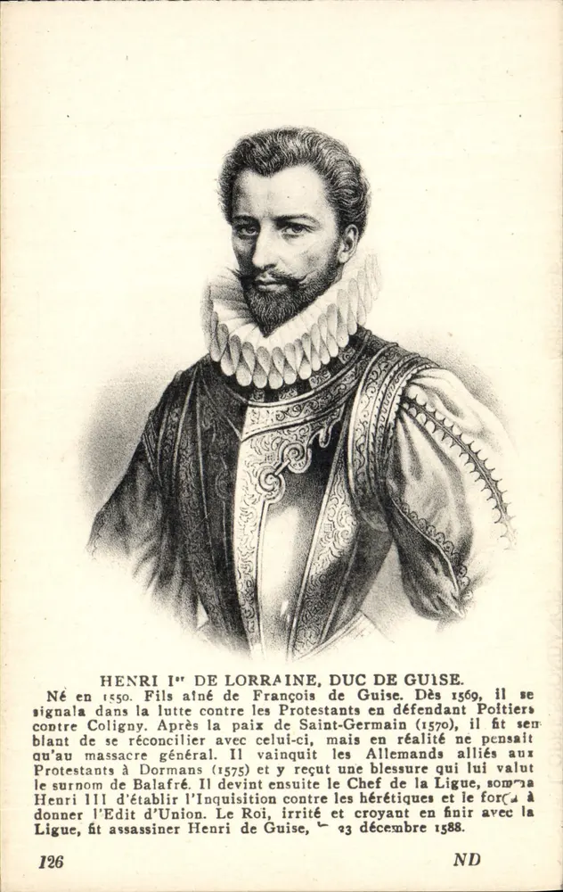 Henri Ier de Lorraine, Duc de Guise — portrait gravé — éditeur ND, n° 126 - Recto