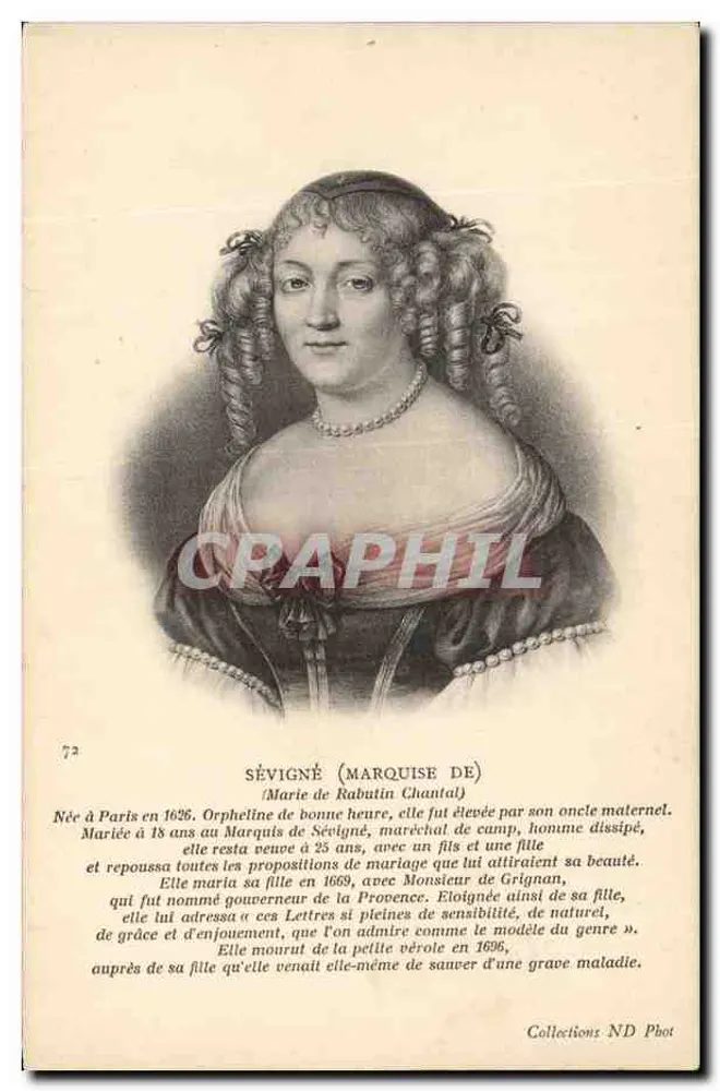 Marie de Rabutin-Chantal, Marquise de Sévigné — Kupferstich — Collections ND Phot, n°72 - Vorderseite
