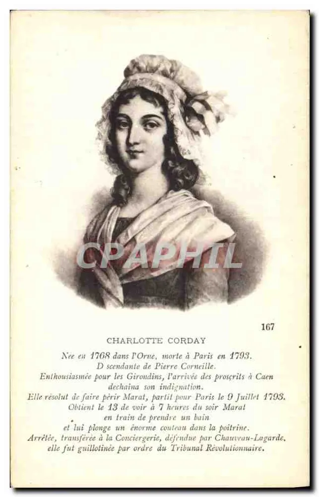 Charlotte Corday — Assassinato de Marat — Coleção Dart & Dristoire, Paris - Frente