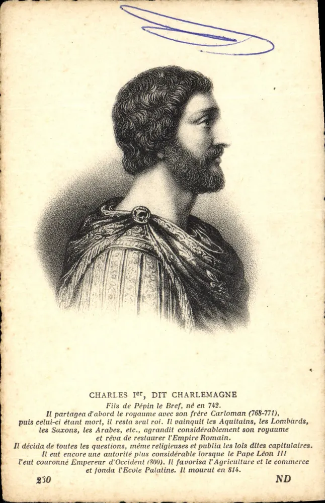 Charles Ier, dit Charlemagne — portrait gravé — éditeur ND, n° 230 - Frente