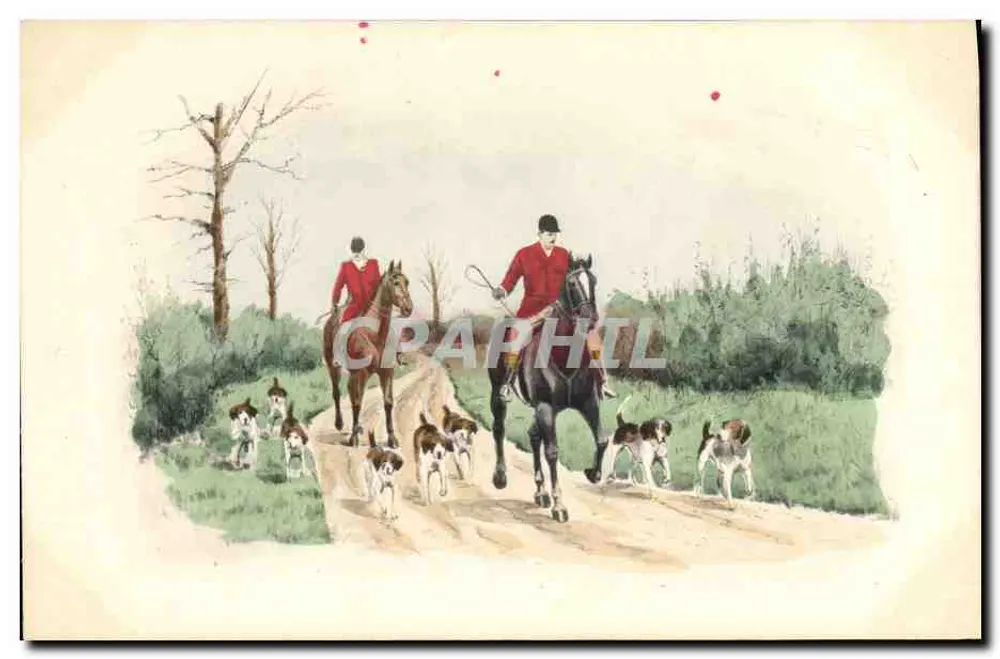 Caça à cavalo — cavaleiros em traje vermelho e cães de caça — M. M. VIENNE - Frente