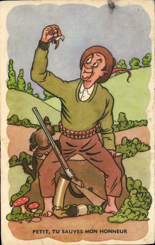 Chasseur avec oiseau — scène de chasse — éditeur : 'La Laine' (imprimé sur le verso) - Vorderseite