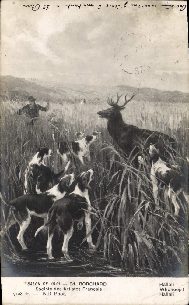 Jagd auf den Hirsch — Jagdscene mit Hunden — Salon de 1911, Ed. Borchard - Vorderseite