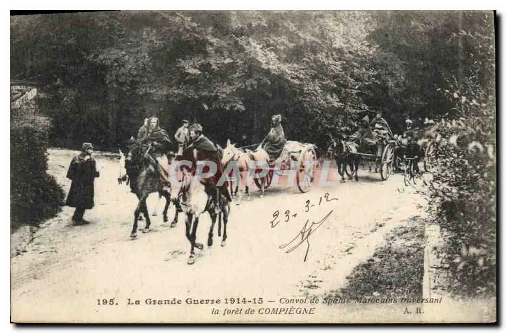 Kolonne marokkanischer Spahis, die durch den Wald von Compiègne ziehen — A. R. n° 195 - Vorderseite
