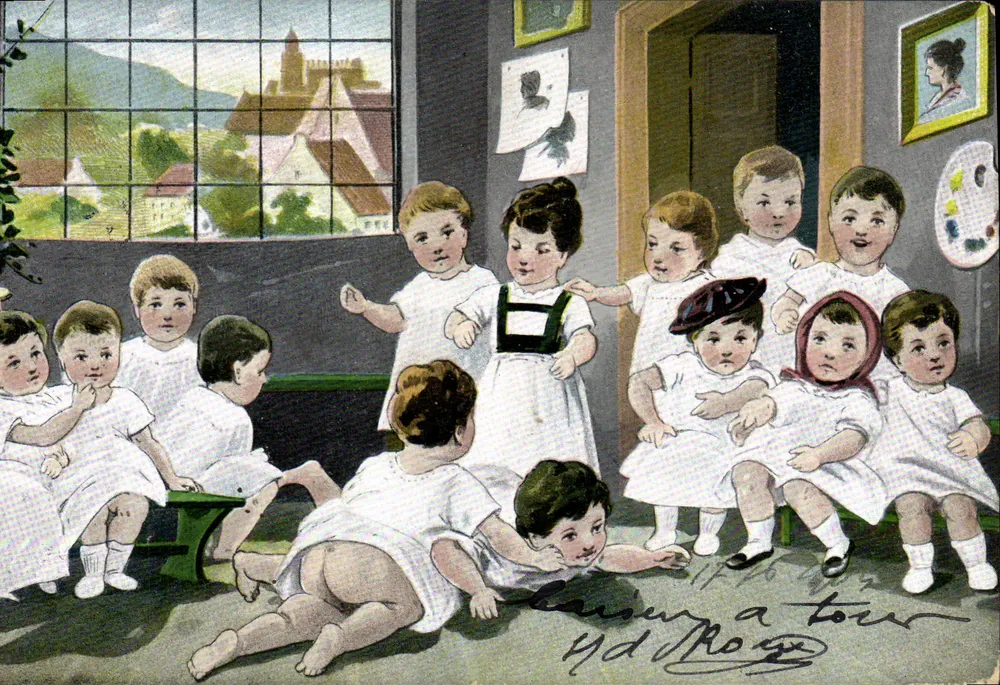Kinder in einem Klassenzimmer — Verlag Union postale universelle, Serie 287 - Vorderseite