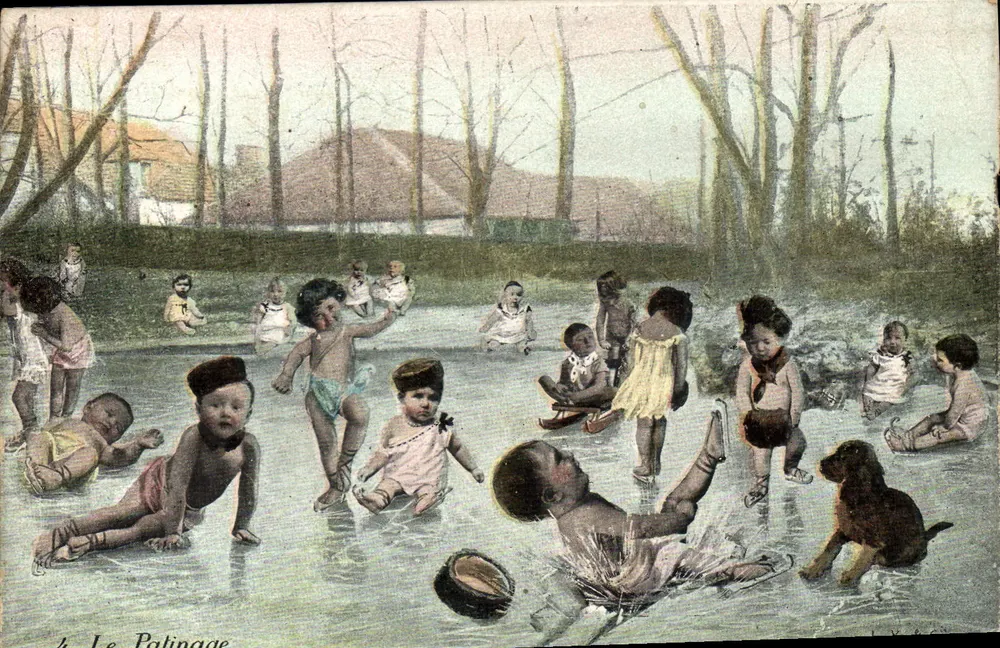 Eislaufen — Szene von Kindern auf dem Eis — Verlag V. VACIT - Vorderseite