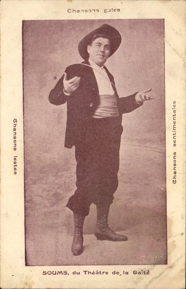 Soums, du Théâtre de la Gaité — Carte postale de la série 'Chansons gaies' — éditée par Pillischer - Recto