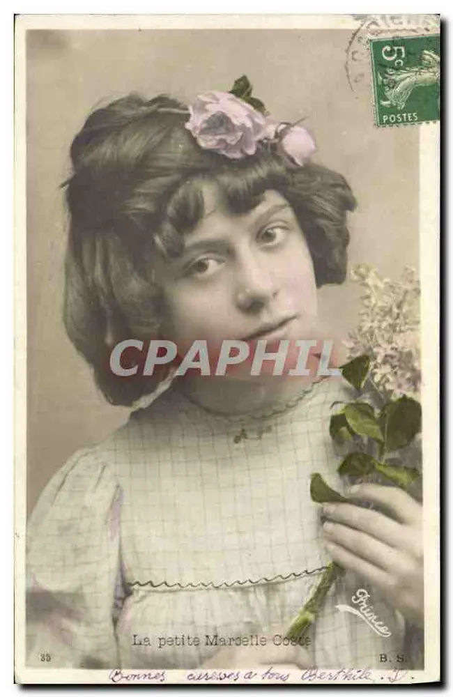 Kleine Marcelle Coste — Portrait einer jungen Mädchen mit Blumen — B. S. (Bureau de Sainte-Adresse) - Vorderseite