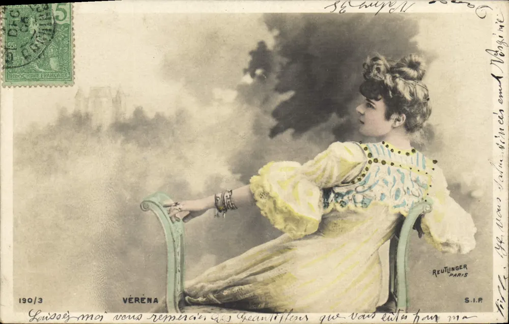 Frau in gelber Robe — VÉRÉNA — Reutlinger Paris, Nr. 190/3 - Vorderseite