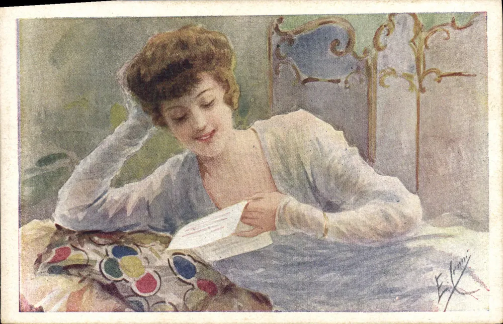 Frau, die einen Brief liest — Intime Szene — Éric Lévy, Serie 514 - Vorderseite