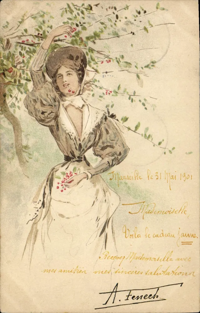 Frau, die Beeren pflückt — Marseille — A. Tenech - Vorderseite