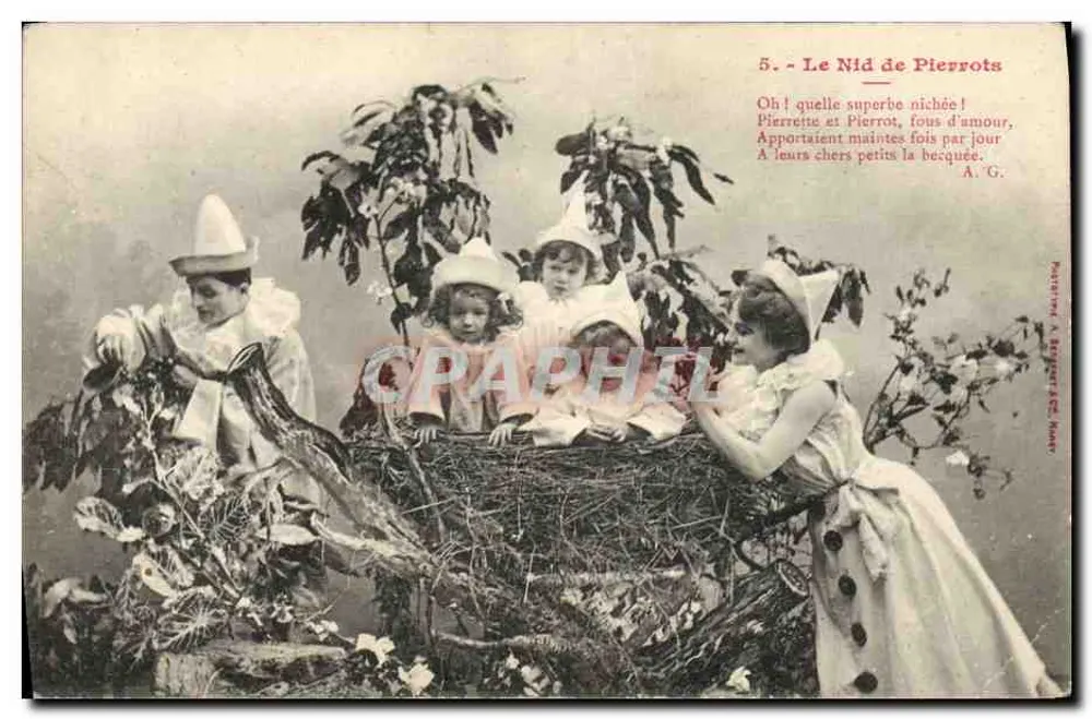 Das Nest der Pierrots — Szene von Pierrots in einem Nest — Verlag: P. BERTHIER, Paris - Vorderseite
