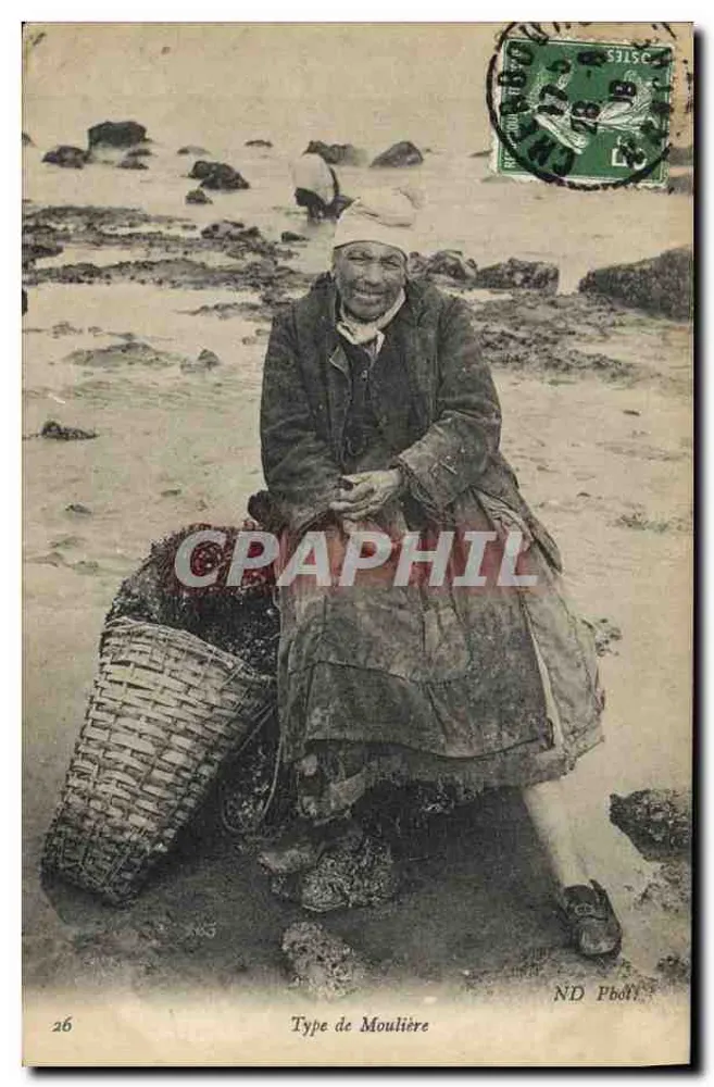 Tipo de Moulière — mulher à beira do mar com cesta — ND Pboly, n°26 - Frente