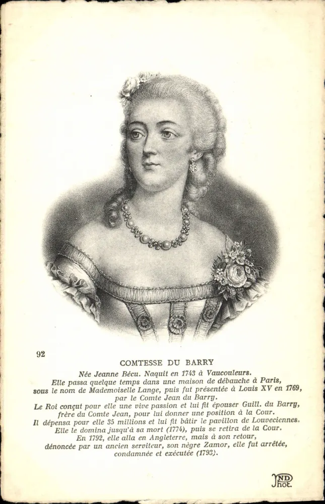 Condessa du Barry — Retrato gravado — N° 92 — Éditeur IND HOT - Frente